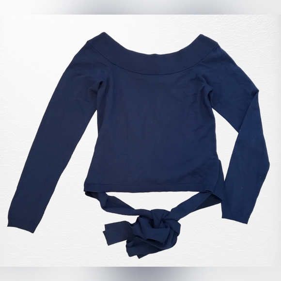 Alice + Olivia Tops - Alice Olivia Navy Wrap Tie Top Womens S Fitted Stretch Long Sleeve Sample Piece